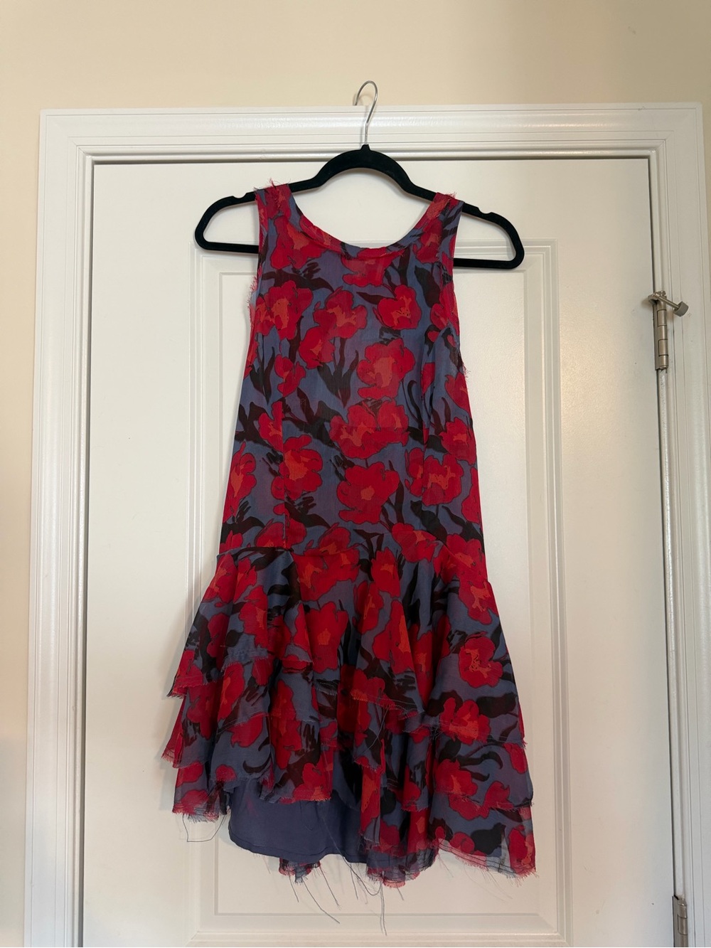 Free People Red Floral Tiered Mini Dress on Purple Base